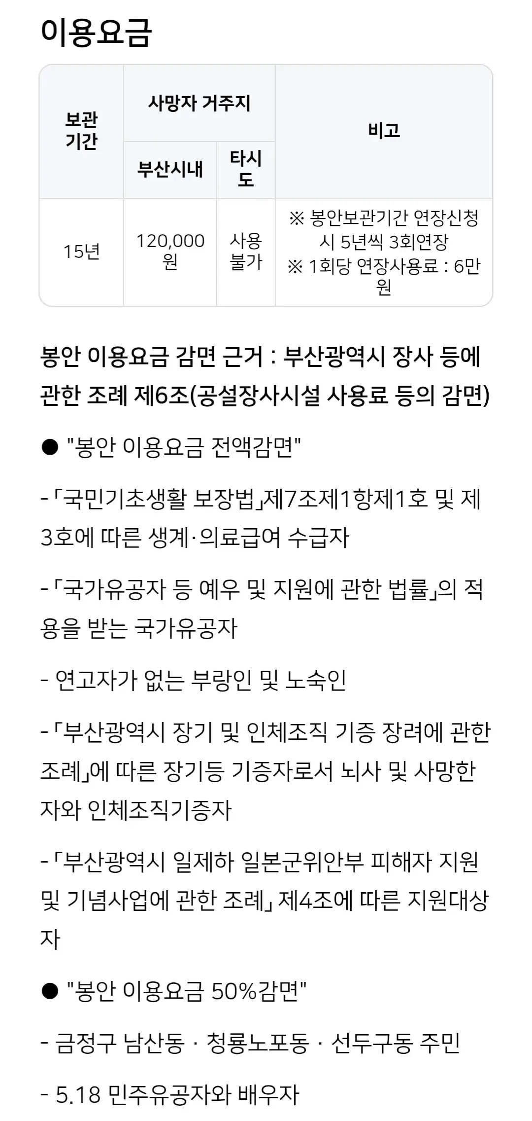 금정구 두구동 부산영락공원 봉안 절차, 이용요금, 유골반환신청 등 안내