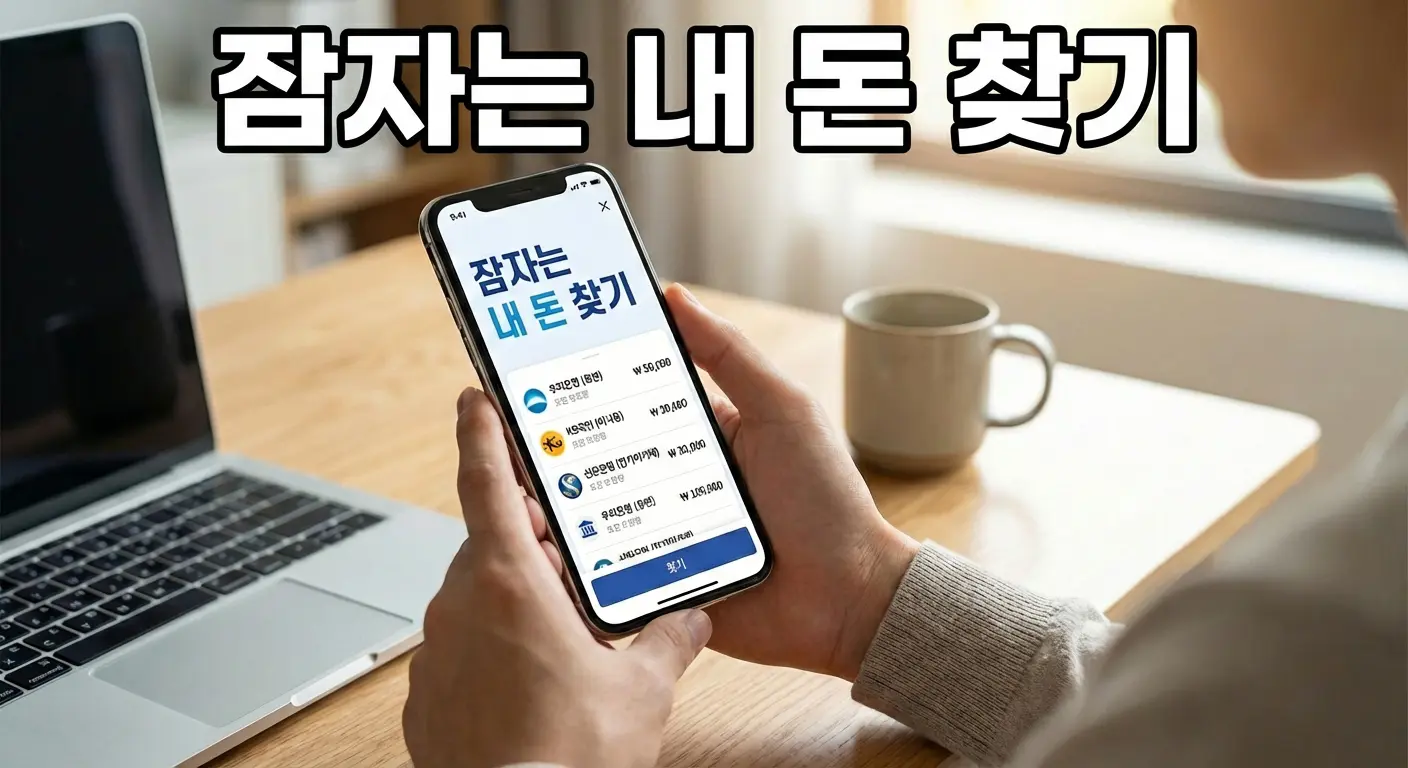 스마트폰으로 휴면계좌를 조회하며 잠자고 있는 돈을 확인하는 모습