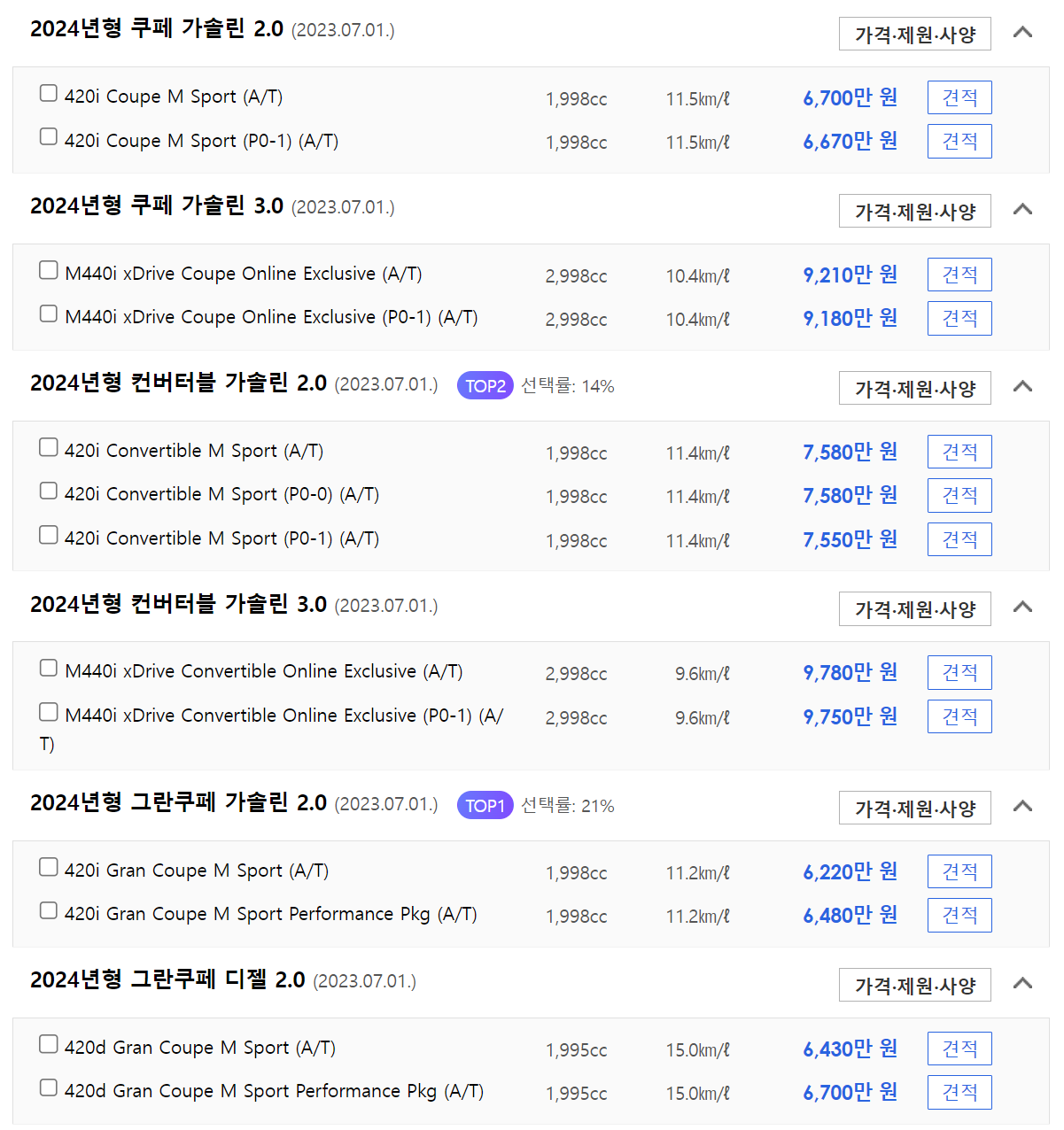 BMW 4시리즈 가격표
