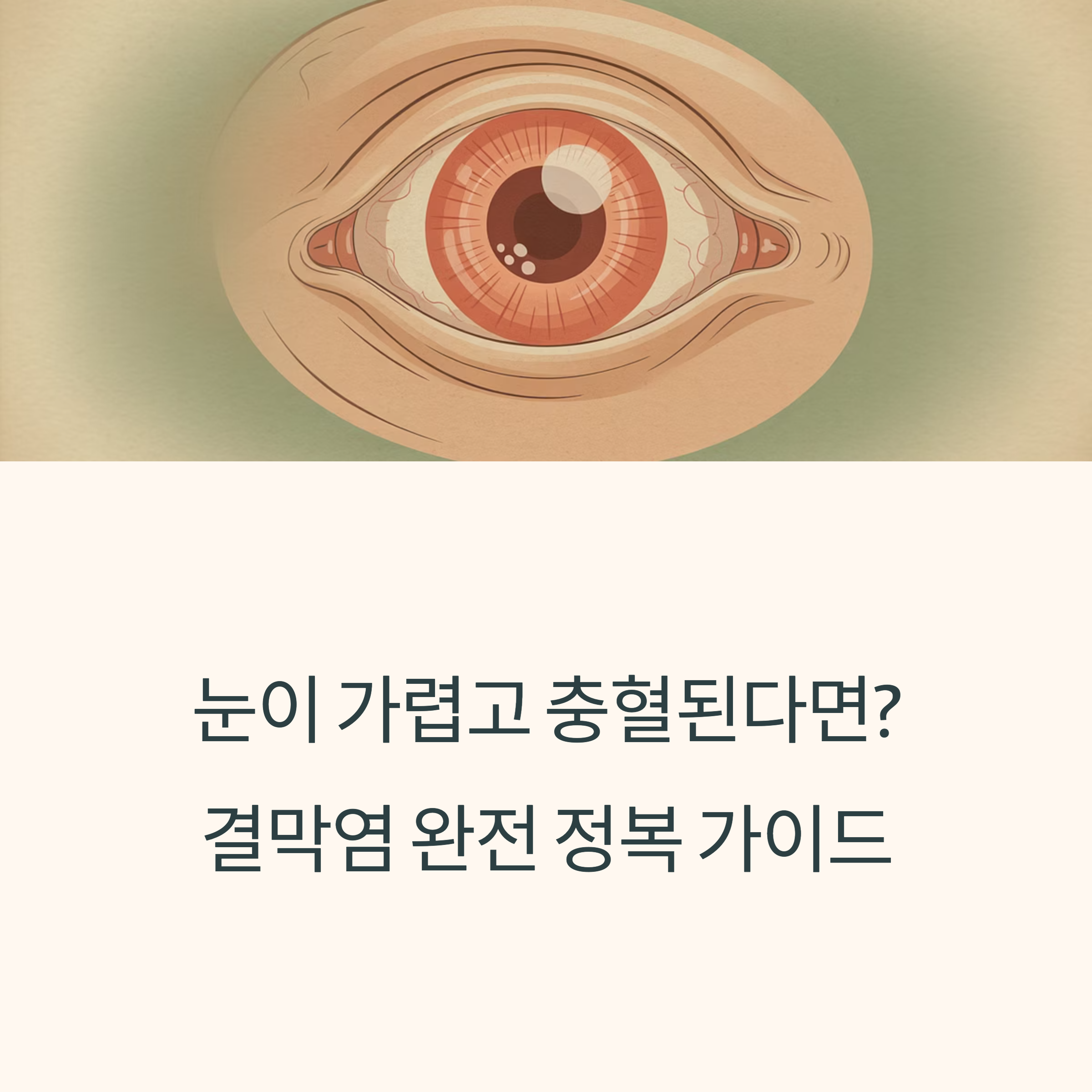 결막염으로 인해 눈이 충혈되고 가려운 증상을 강조한 삽화 이미지