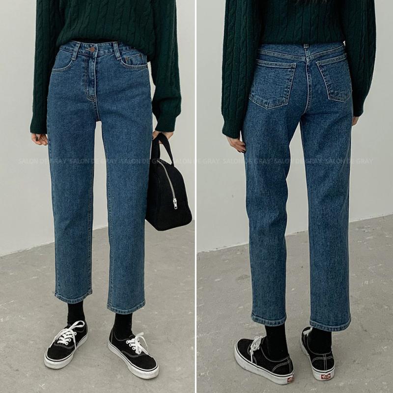 스판 일자 키작녀 청바지 여성 9부 데님팬츠 레귤러핏 진청 블랙진 사계절 겨울 기모