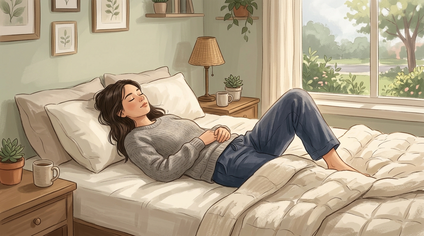 편안하게 누워있는 여성의 모습