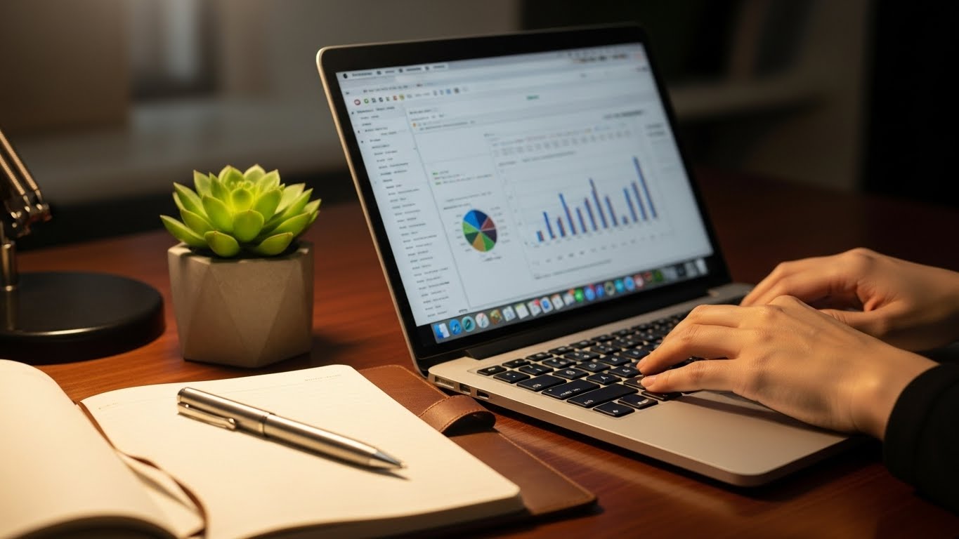 자신의 자산 규모에 맞는 최적의 파킹통장을 찾기 위해 온라인으로 정보를 분석하는 모습