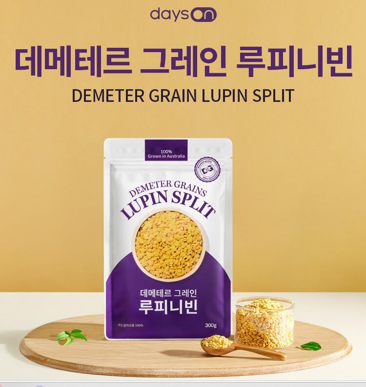 나무 받침 위에 놓인 데메테르 그레인 루피니빈 1팩