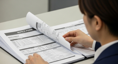 공단 서류 펼쳐보는 손