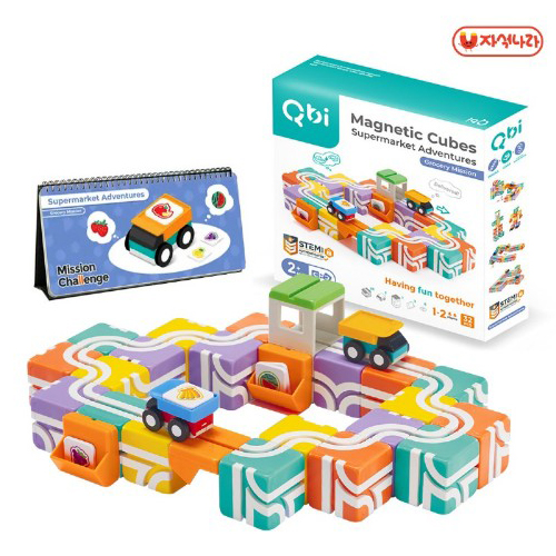 Qbi Supermarket Adventures 자석 도로 블록과 배달 트럭 세트