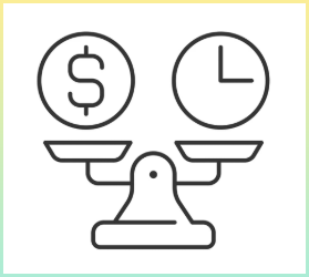 시간과 비용에 대한 밸런스를 나타내는 아이콘