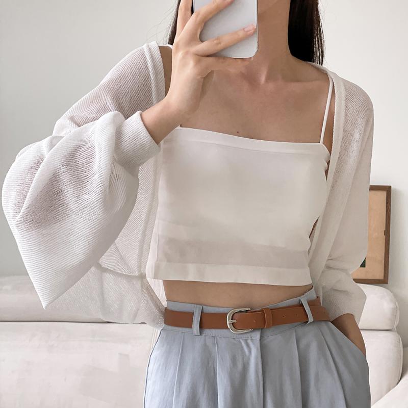 썸머 가디건 여성 여름볼레로 가디건 여름 크롭 긴팔 얇은 시스루