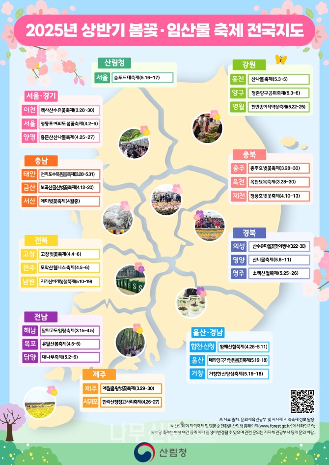 산림청에서 제공하는 전국 봄 꽃 및 임산물 축제 제도 사진