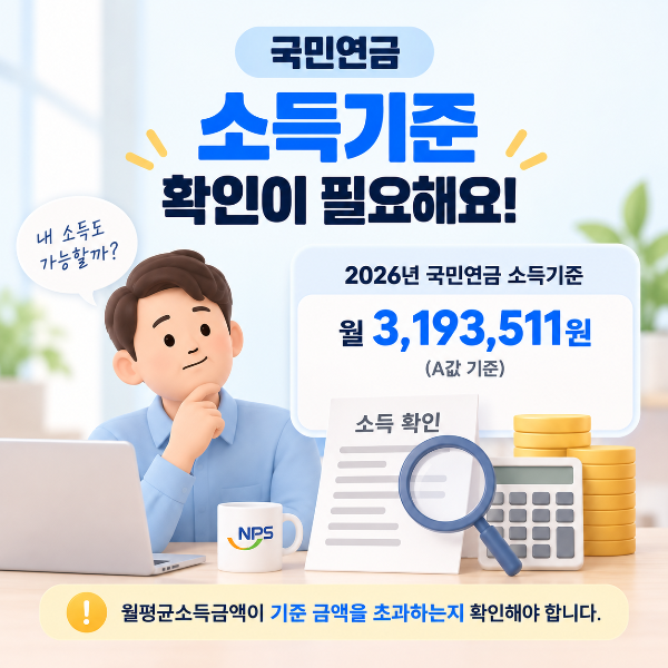 2026 국민연금 조기수령 소득기준 A값 319만3511원 안내