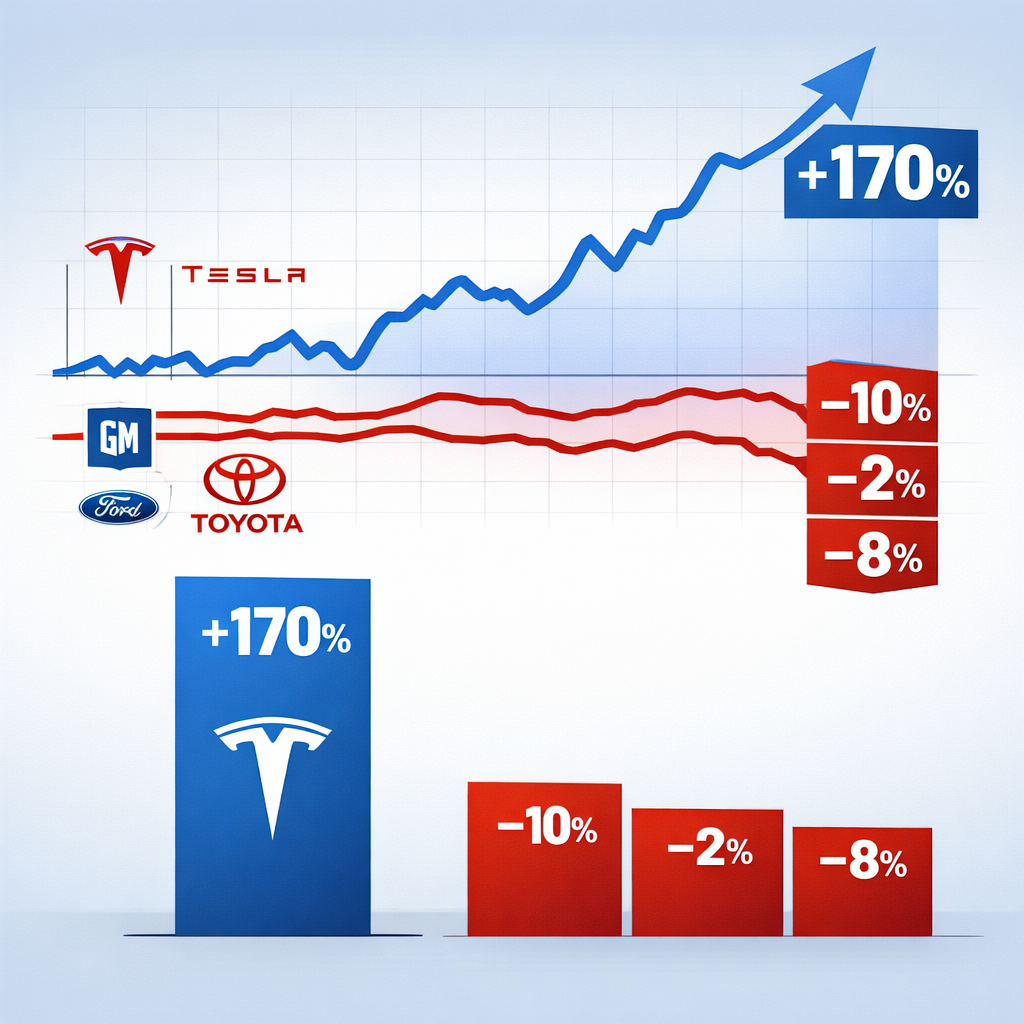 테슬라와 전통 자동차 기업 주가 비교 관련 사진