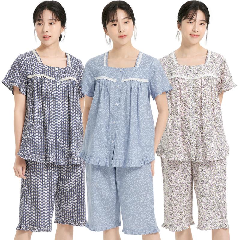 메이플라워 아사면 반팔 빅사이즈 파자마 여성 여름 순면 잠옷 세트