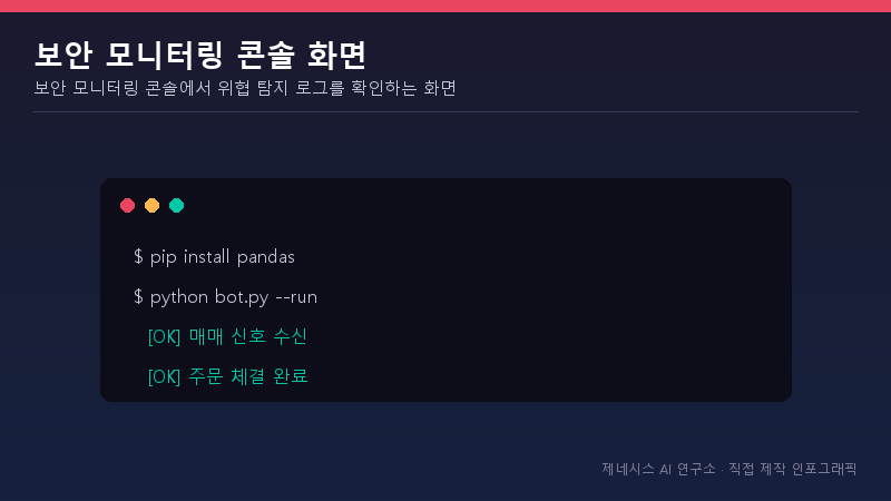 보안 모니터링 콘솔에서 위협 탐지 로그를 확인하는 화면