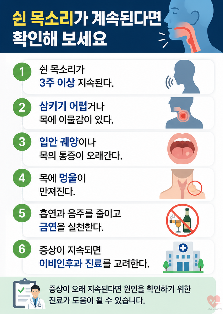 쉰소리 날 때, 의심해봐야 하는 7가지 대표 증상