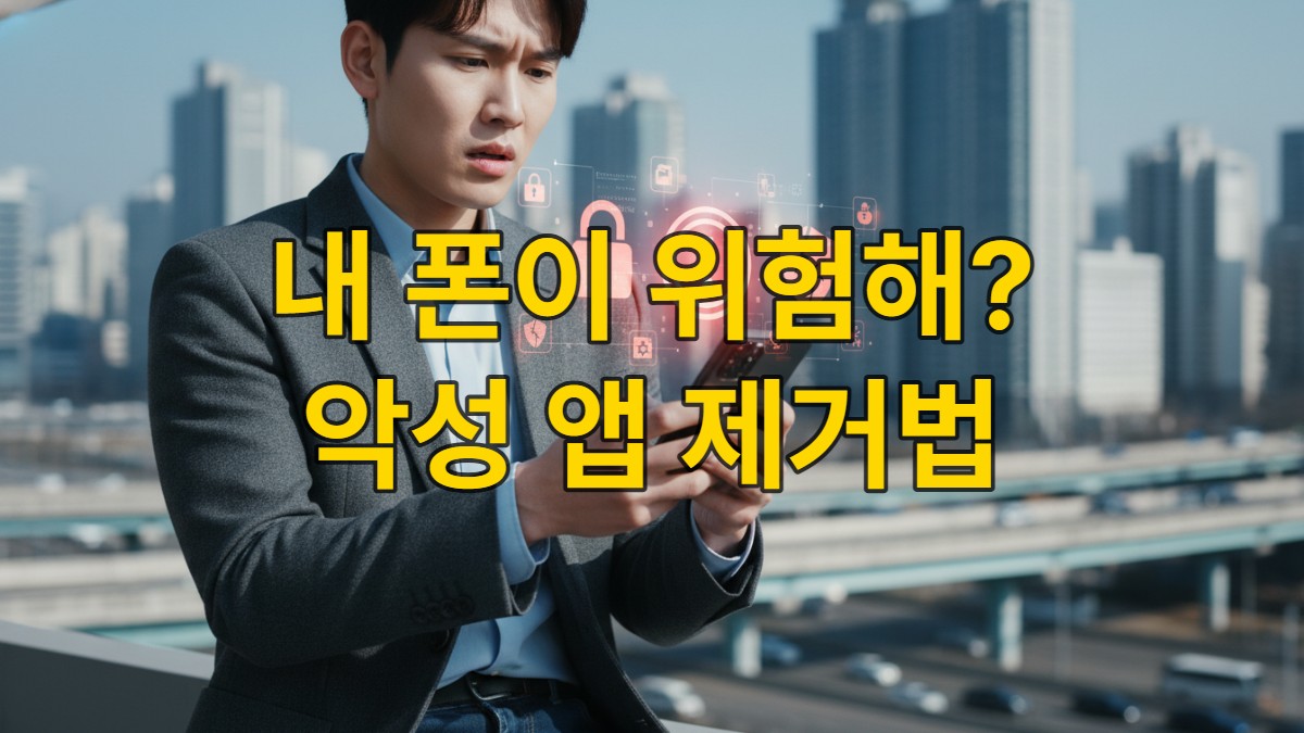 스마트폰 화면에 경고 아이콘이 뜨는 것을 걱정스럽게 바라보는 한국인