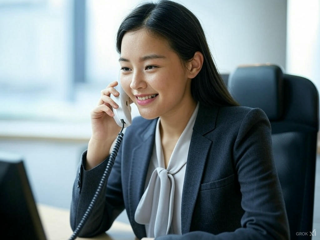 전화 상담하는 여직원