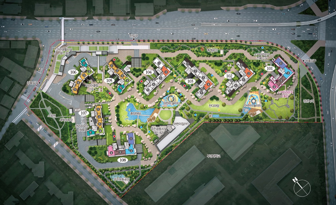 더 비치 푸르지오 써밋 동・호수 배치 조감도