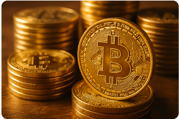 반짝이는 금빛 비트코인 코인