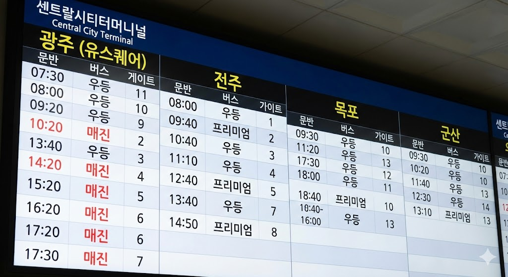 주요 노선별 시간표