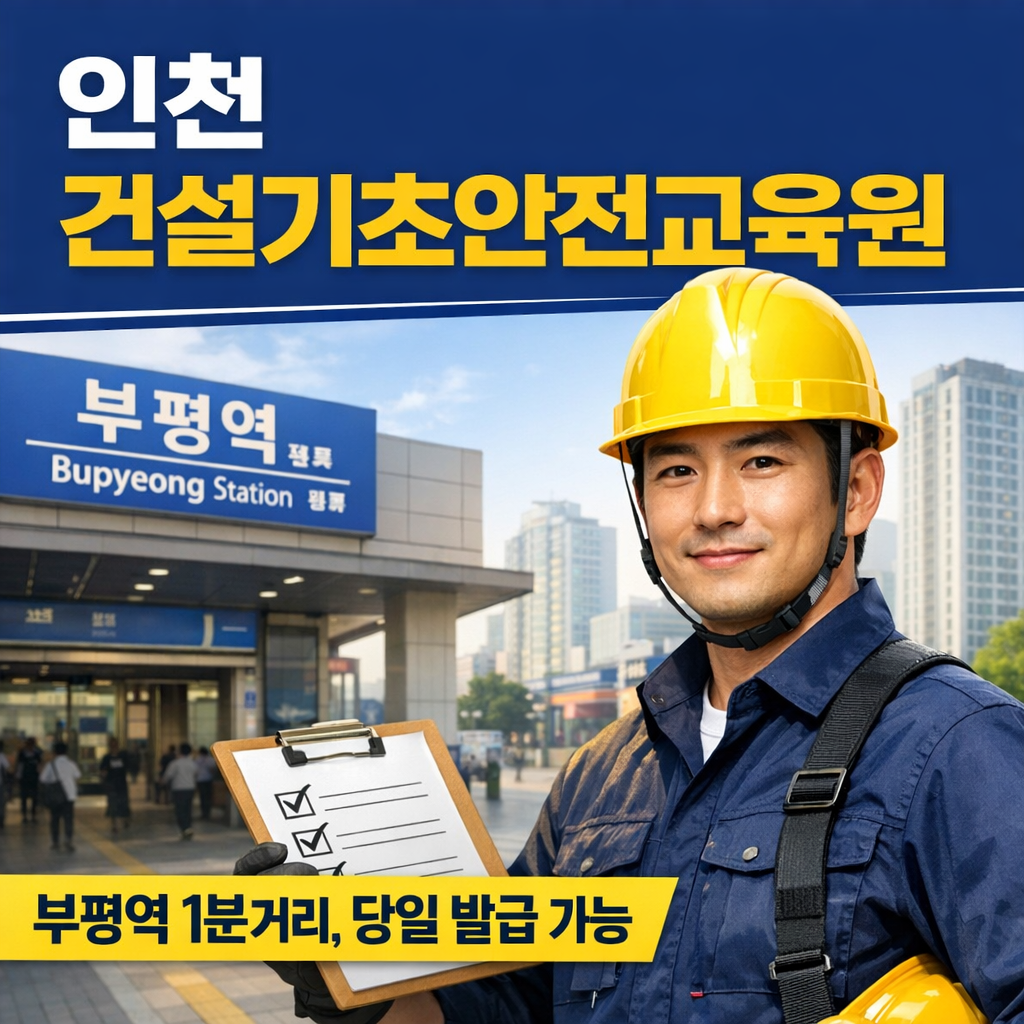인천 건설기초안전교육원 부평역 1분거리 이수증 당일 발급 가능
