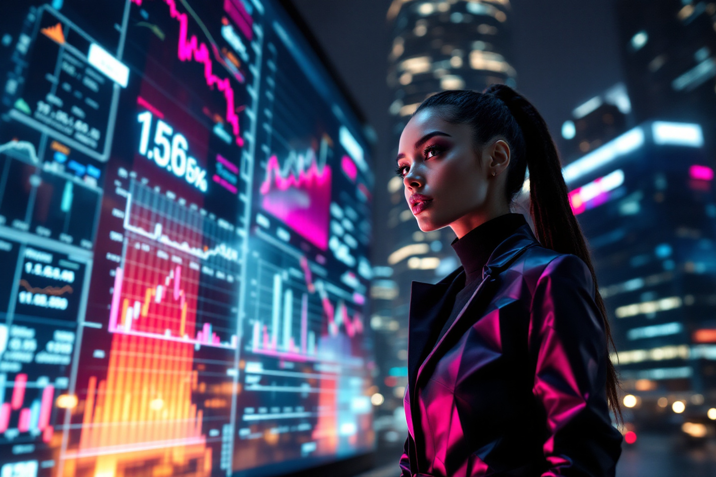 각종 지수 그래프 앞의 여성