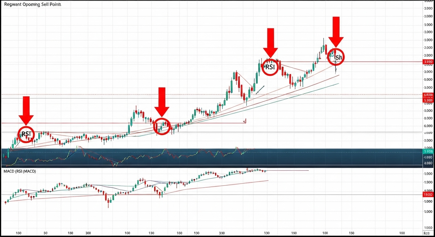 비트코인 매도 시점을 나타내는 기술적 분석 차트 이미지
