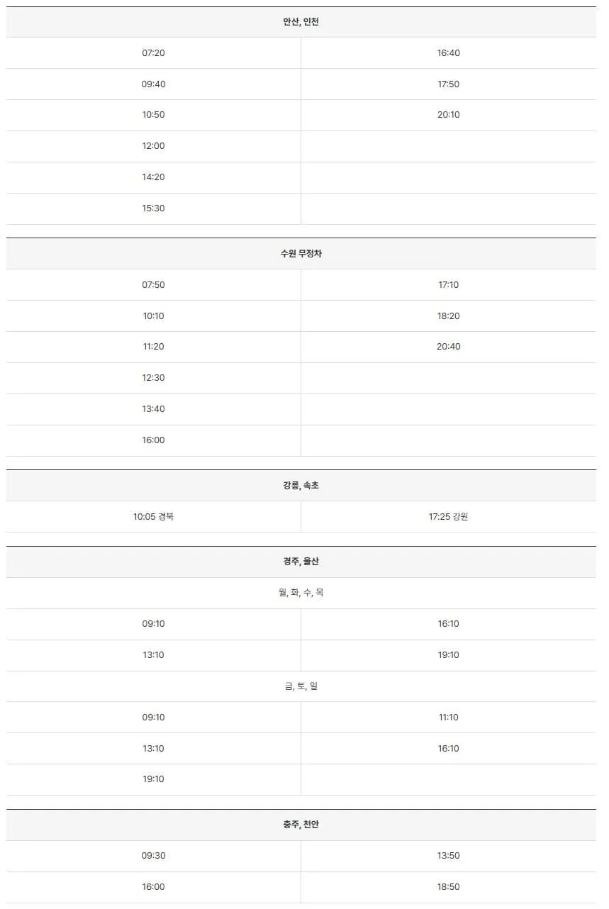 영주시외버스터미널 시간표