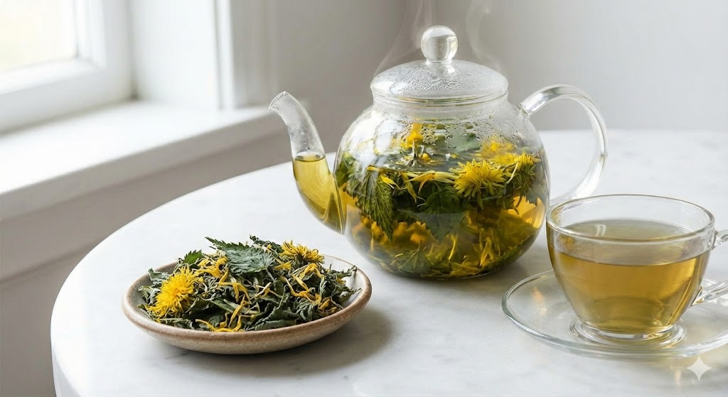 강력한 이뇨 작용과 간 해독 기능이 합쳐져 독소 배출에 효과적인 네틀, 민들레 블랜딩