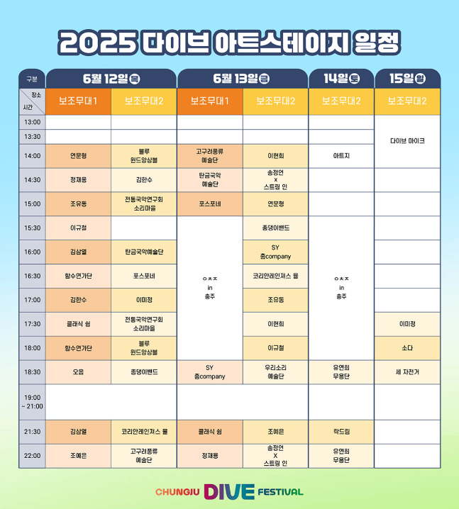 충주 다이브 페스티벌 기본정보 라인업 공개(+2025 최신)