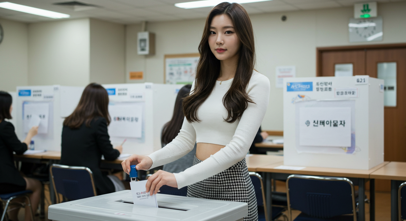 투표하는 그녀.