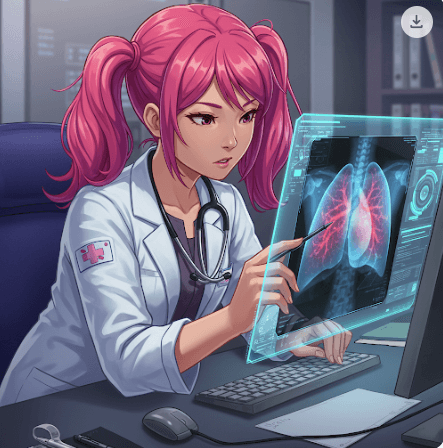 AI 도구로 폐사진을 보고 있는 의사