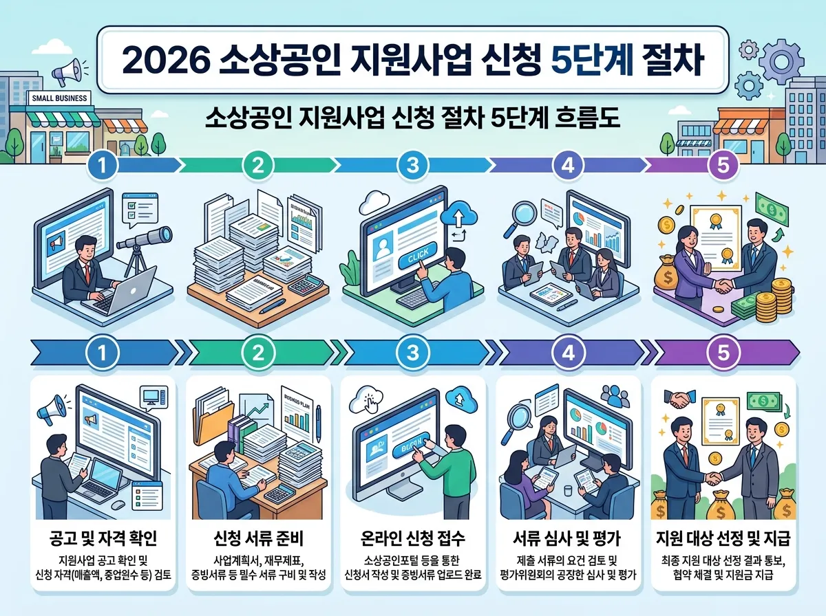 소상공인 지원사업 신청 절차 5단계 흐름도