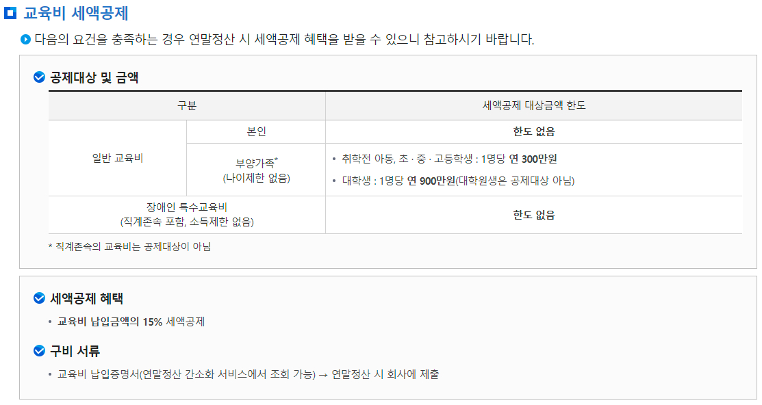 연말정산 교육비 세액공제