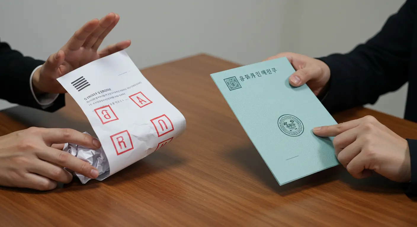 잘못된 전산 소득 정보를, 정확한 건강보험공단 서류로 교체하여 오류를 해결하는 모습