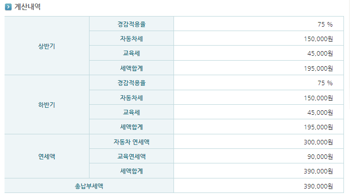 자동차세 계산내역 확인하기