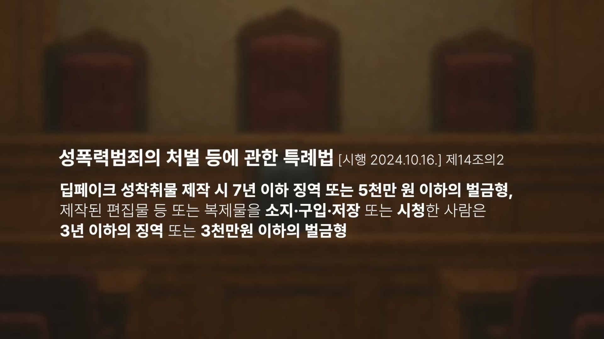 법정 배경에 성폭력처벌특례법 개정안 조항이 흰 글씨로 적힌 슬라이드