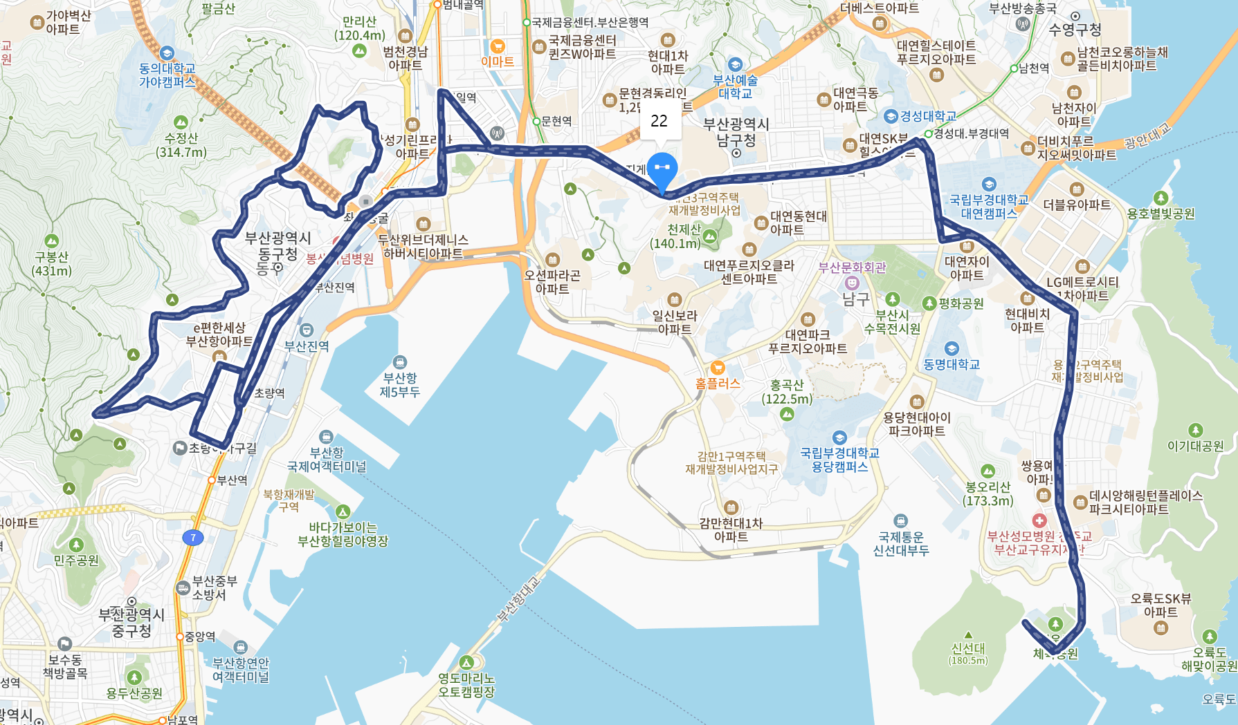 부산 22번 버스 노선 지도