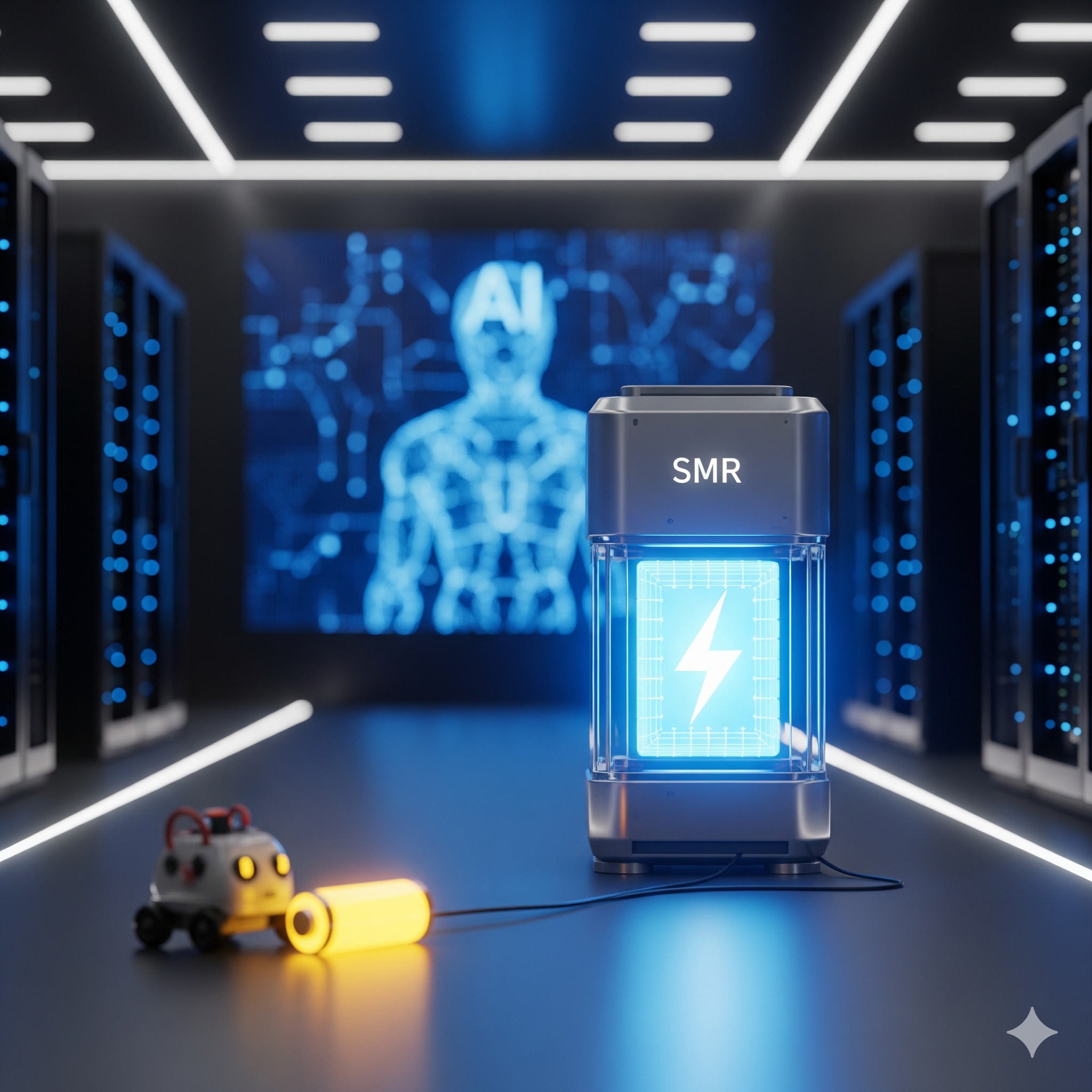 AI 시대의 핵심 에너지원으로서의 SMR을 시각화한 이미지
