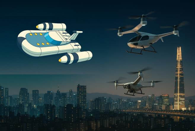 서울 도심 상공을 나는 UAM과 제비호