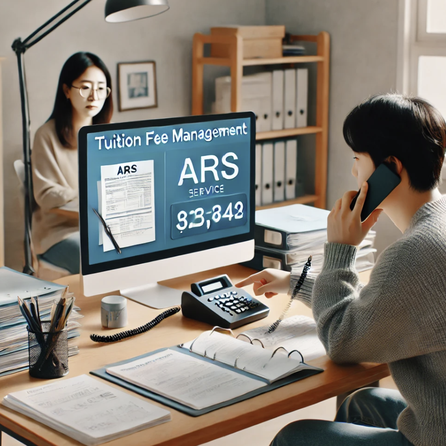 교육비 납부를 위해 ARS 서비스를 사용하는 중