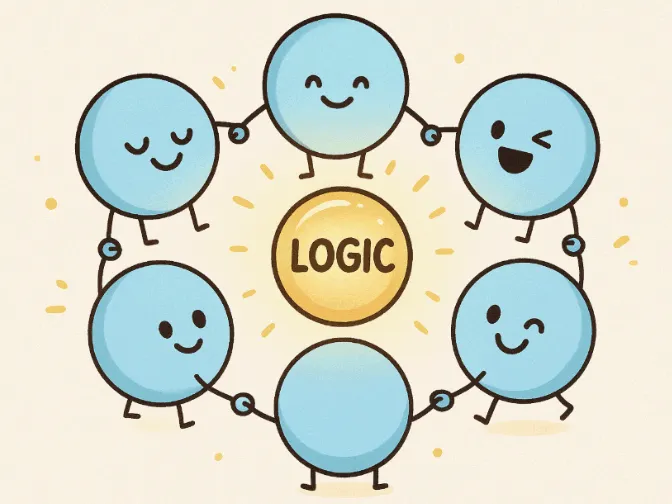 ‘논리큐비트’ 설명을 위한 이미지. 여러 개의 귀여운 큐비트 캐릭터들이 손을 잡고 중앙의