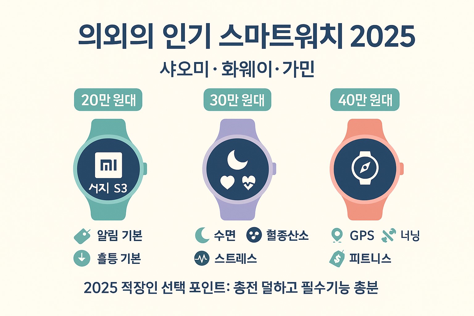 샤오미&middot;화웨이&middot;가민 등 의외의 인기 스마트워치 인포그래픽