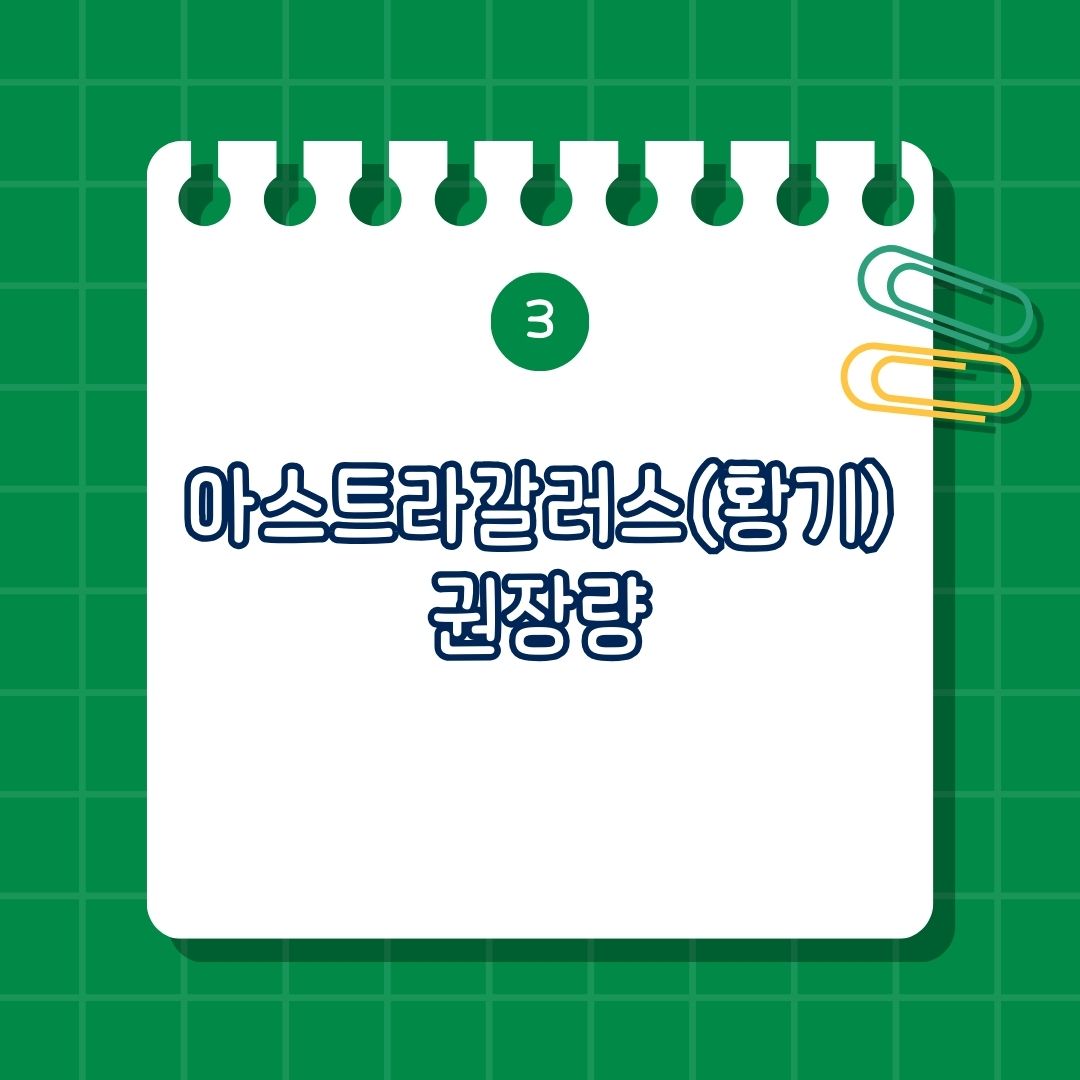아스트라갈러스(Astragalus, 황기) 권장량, 권장 섭취량