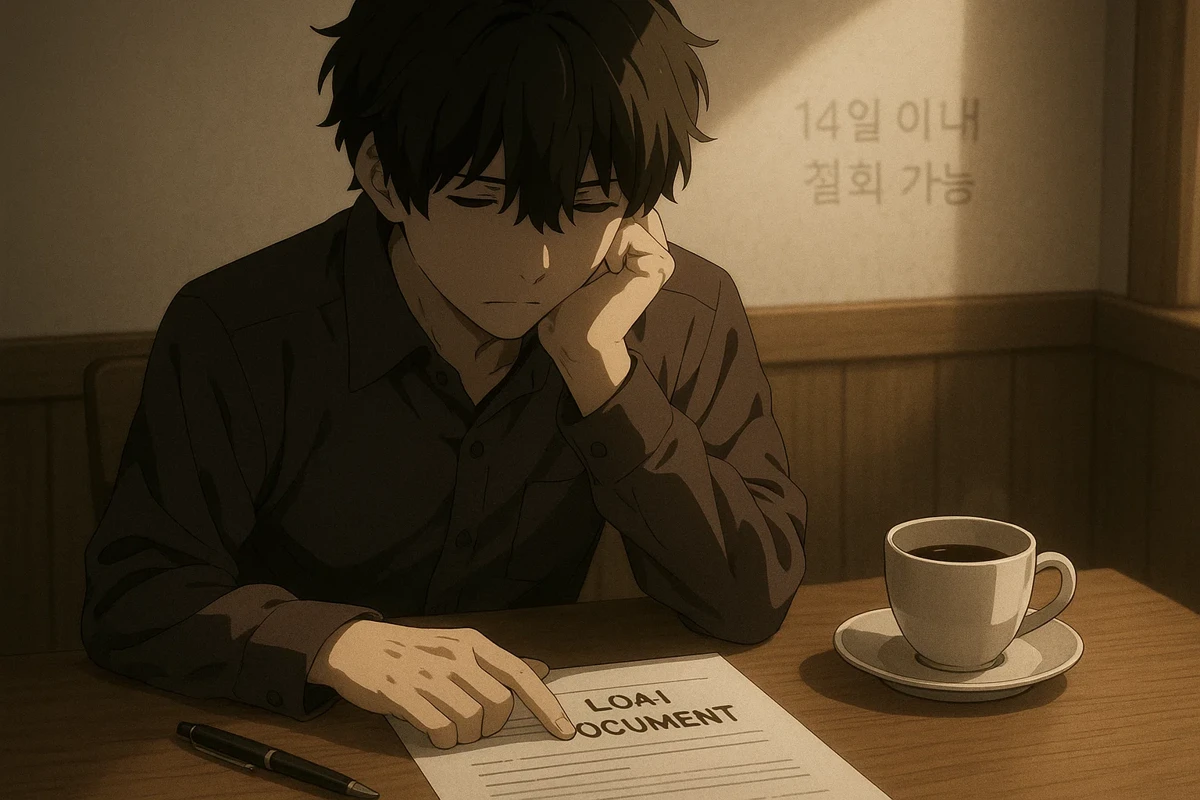 대출 서류를 검토하며 고민하는 남성의 모습