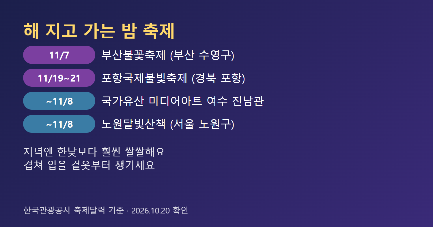 11월 밤 축제 부산불꽃축제 포항국제불빛축제