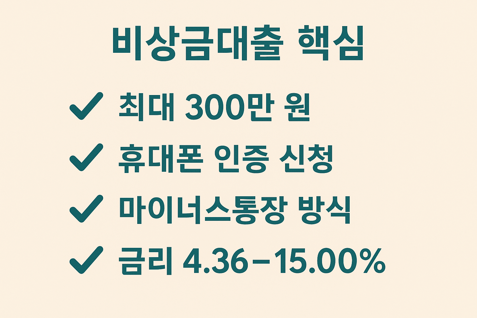 휴대폰 본인인증만으로 간편하게 신청 가능한 카카오뱅크 비상금대출의 한도, 방식, 금리 등을 핵심 요약한 인포그래픽