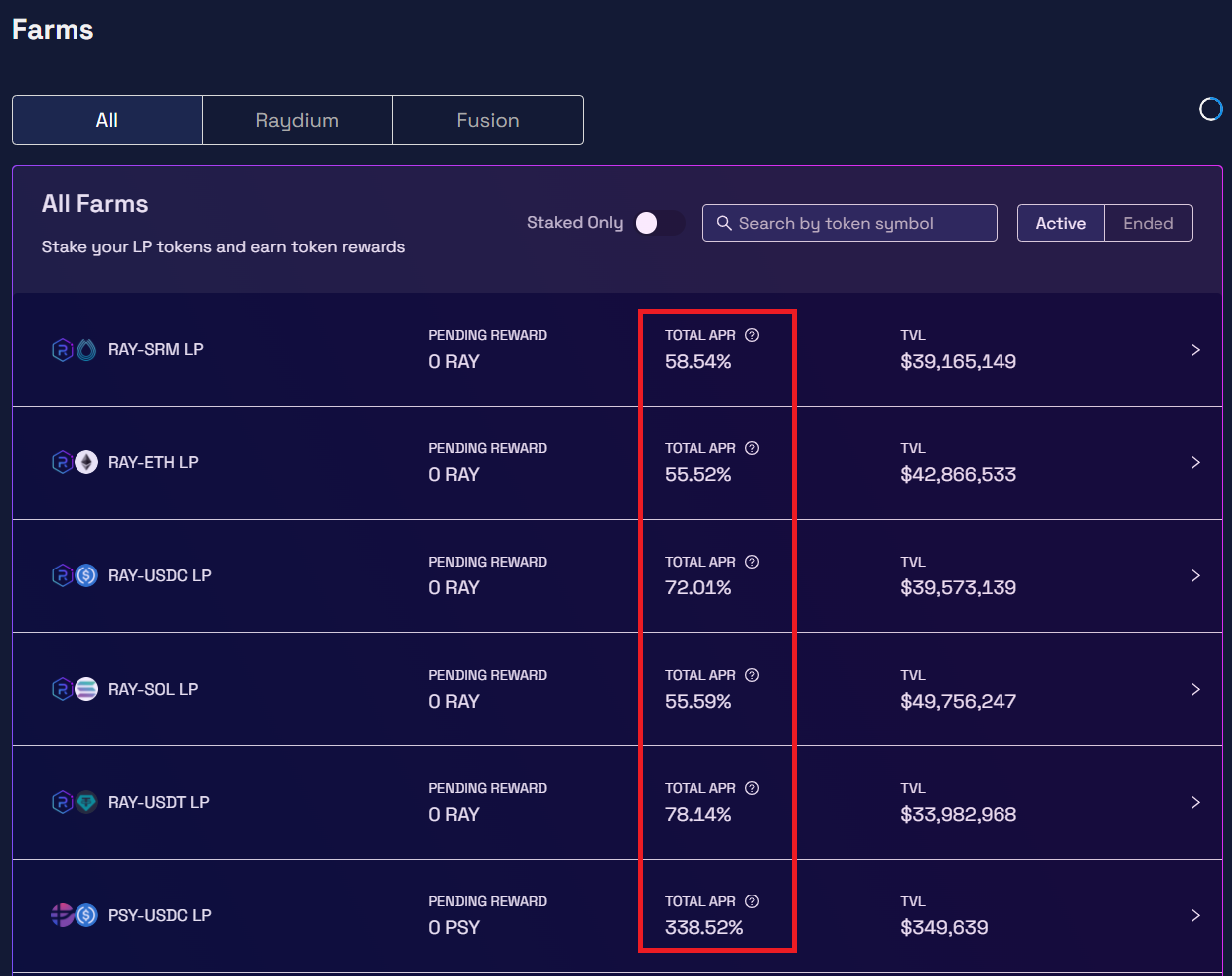 APR, APY 정보 표시