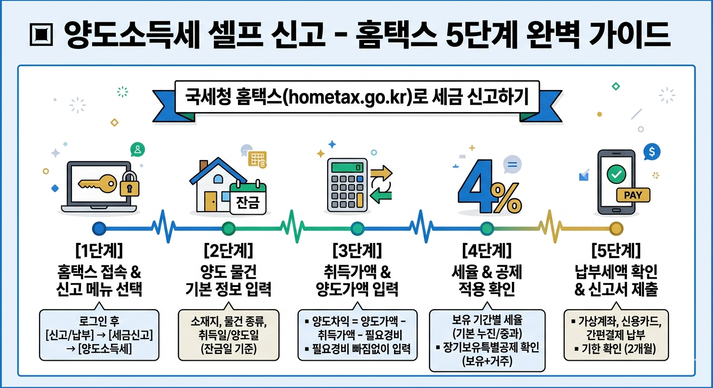 양도소득세 셀프 신고 - 홈택스 5단계 완벽 가이드