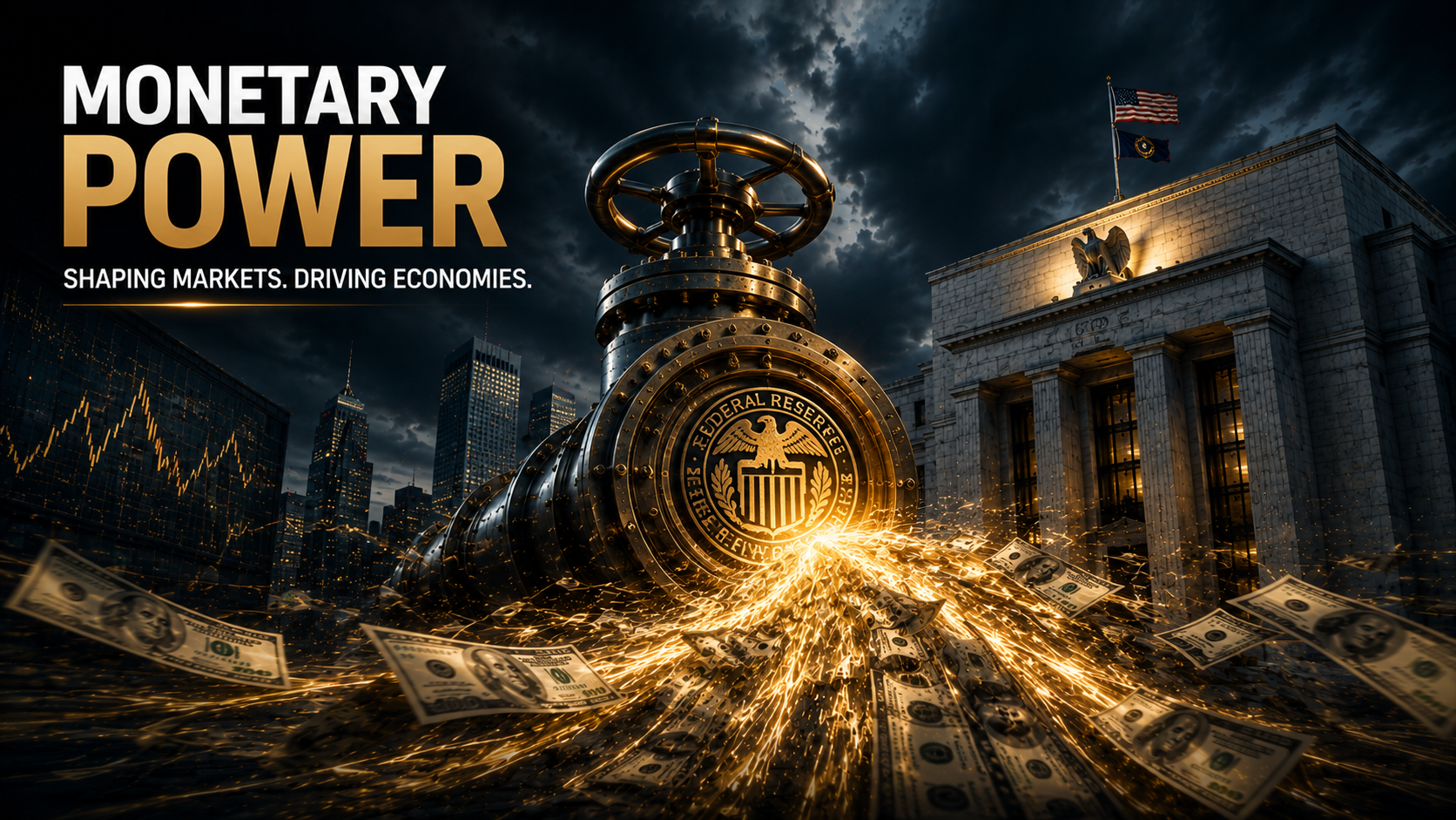 Central bank controlling liquidity and money supply through monetary policy to influence financial markets