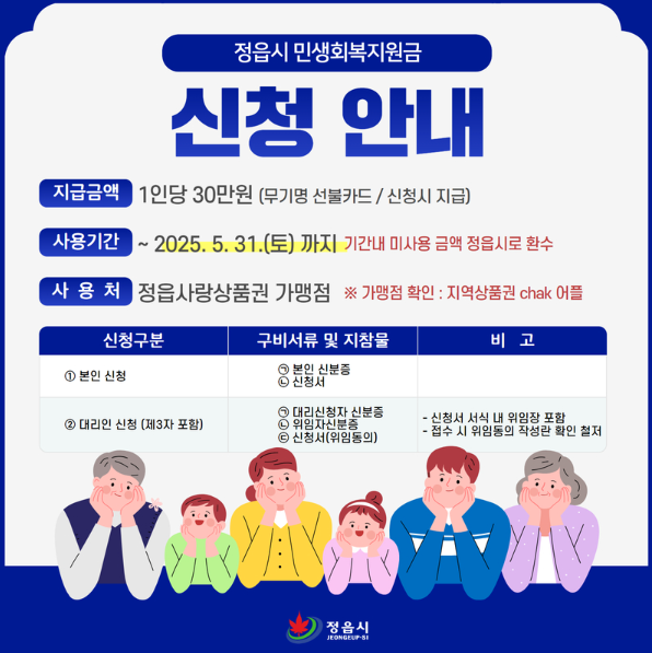 정읍시 30만원 민생회복지원금 신청 방법 및 가맹점 조회